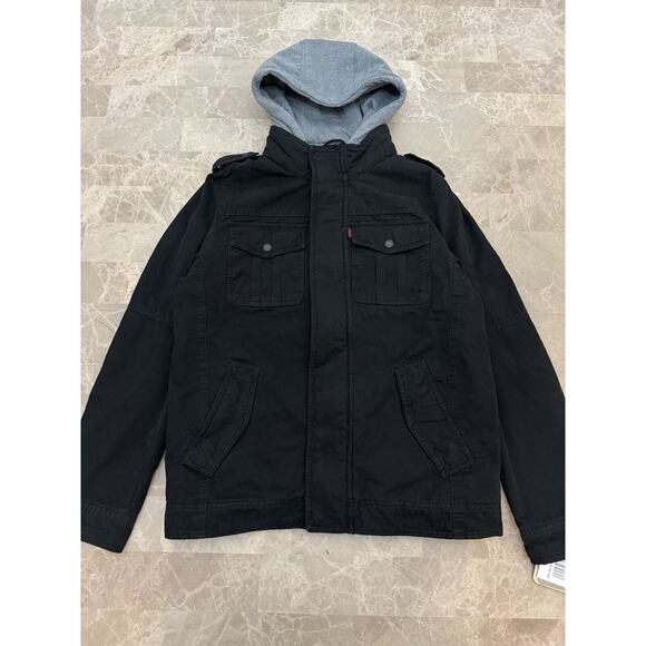 Levi's Mens Hooded Jacket Black Size Small Lm2jc364 Removable Lining Heavyweight - Picture 1 of 10